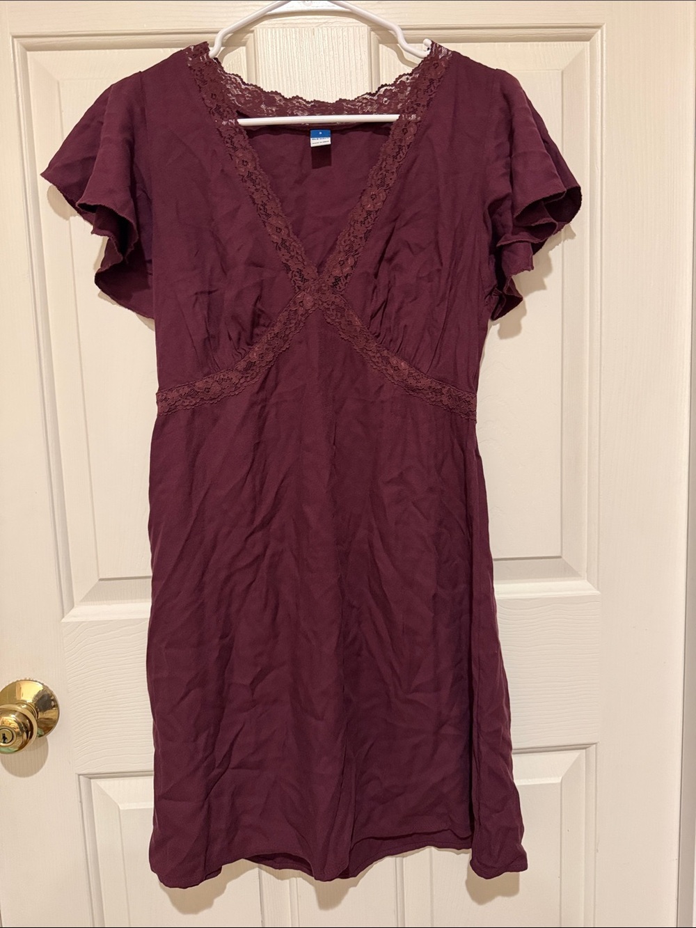 Old Navy Plum V-Neck Lace-Trim Mini Dress